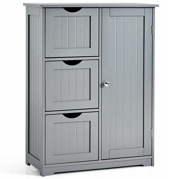 Bathroom |  Bathroom Floor Cabinet Side Storage Cabinet with 3 Drawers and 1 Cupboard Gray Bathroom Bathroom