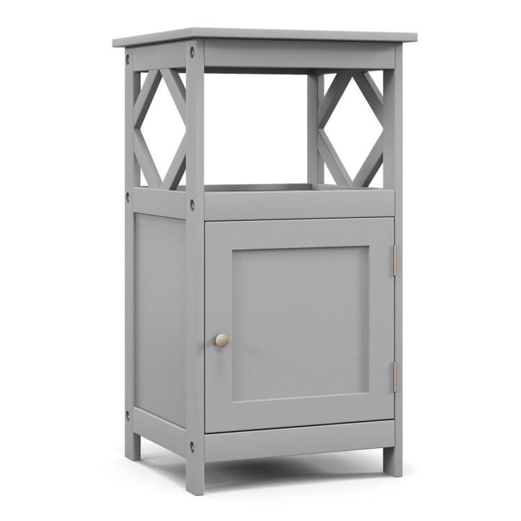 Bathroom |  Bathroom Floor Cabinet Side Storage Organizer with Open Shelf and Single Door Gray Bathroom Bathroom