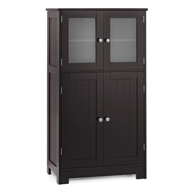 Bathroom |  Bathroom Floor Storage Locker Kitchen Cabinet with Doors and Adjustable Shelf Brown Bathroom Bathroom