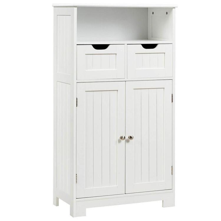 Bathroom |  Bathroom Wooden Side Cabinet with 2 Drawers and 2 Doors White Bathroom Bathroom