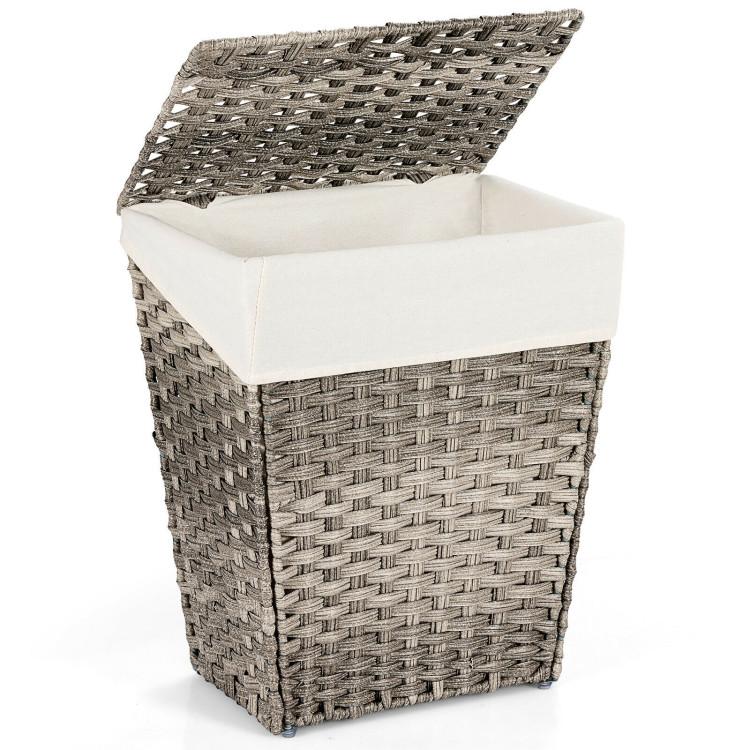 Bathroom |  Foldable Handwoven Laundry Basket with Removable Liner Gray Bathroom Bathroom