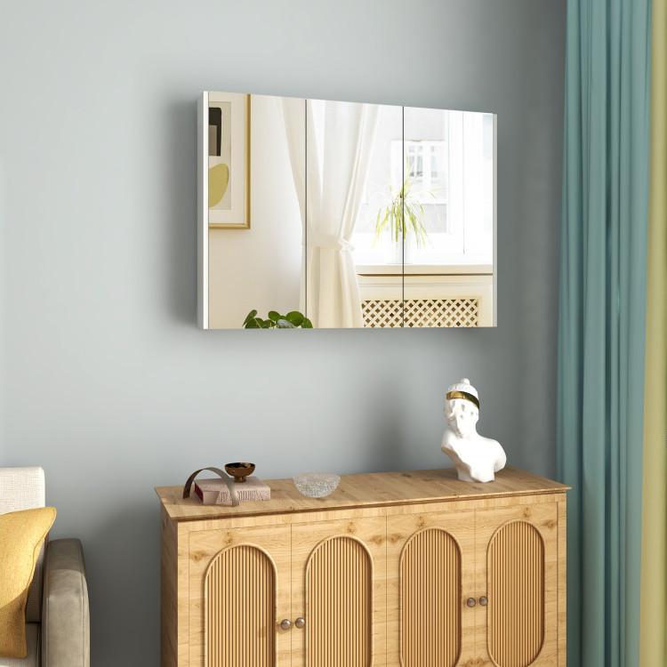 Bathroom |  Frameless Bathroom Wall Mounted Mirror Cabinet with 3 Doors and Adjustable Shelves White Bathroom Bathroom