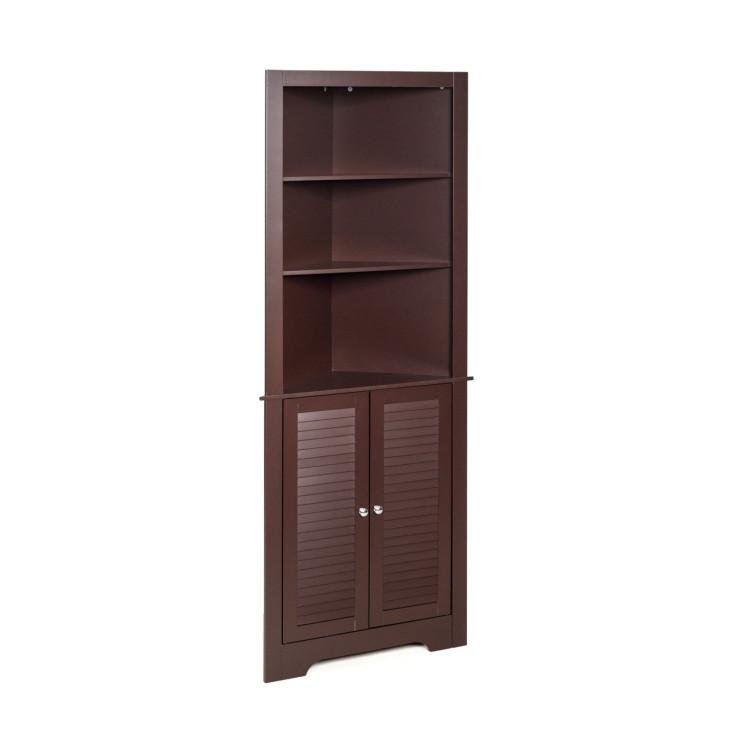 Bathroom |  Free Standing Tall Bathroom Corner Storage Cabinet with 3 Shelves Brown Bathroom Bathroom