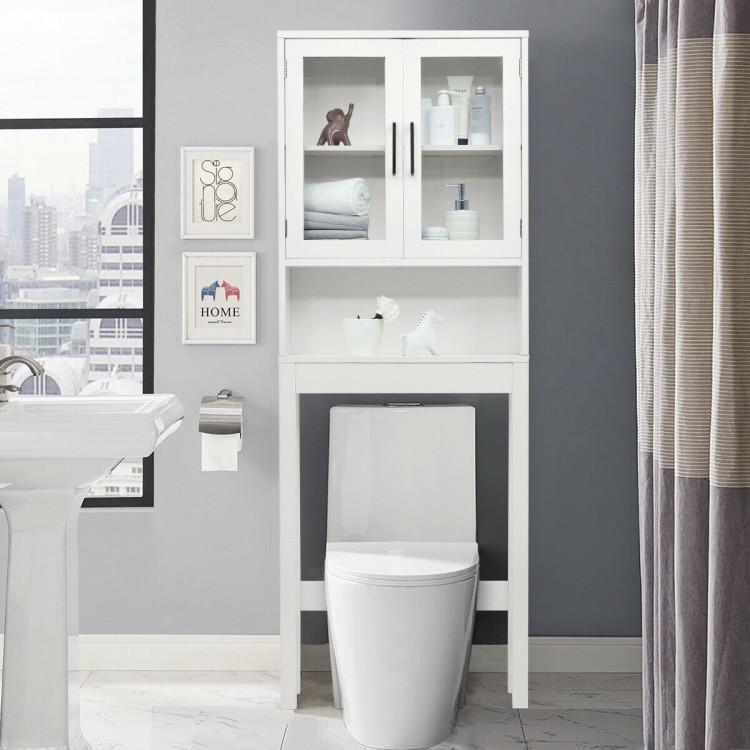 Bathroom |  Over the Toilet Storage Cabinet Bathroom Space Saver with Tempered Glass Door White Bathroom Bathroom