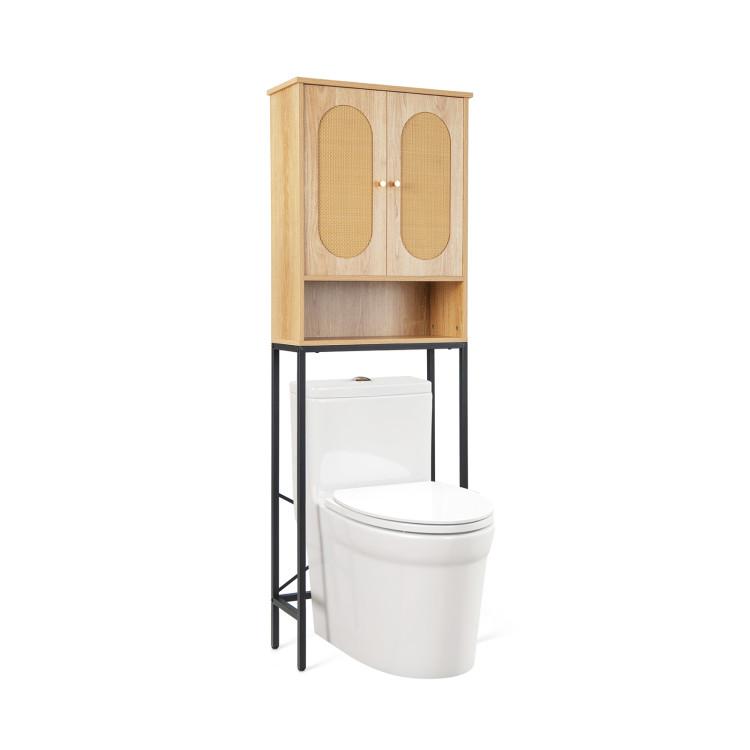 Bathroom |  Over The Toilet Storage Cabinet with Rattan Doors and Shelves Natural Bathroom Bathroom