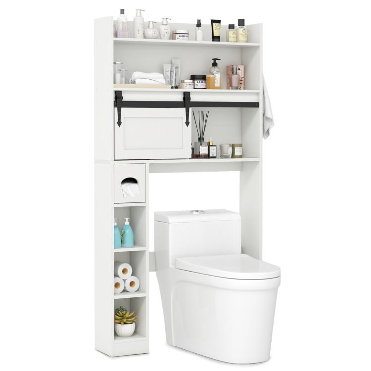 Bathroom |  Over The Toilet Storage Cabinet with Sliding Barn Door and Adjustable Shelves White Bathroom Bathroom