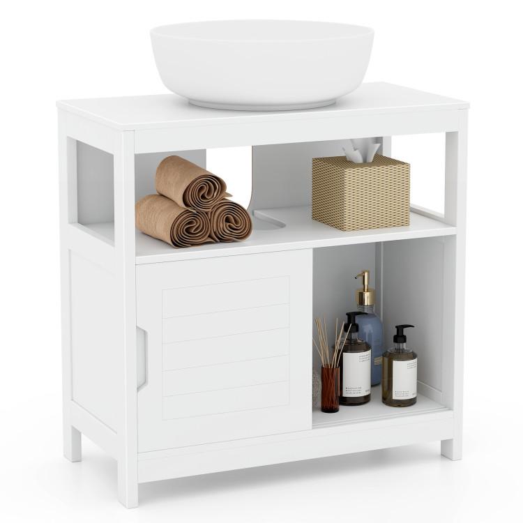 Bathroom |  Pedestal Sink Storage Cabinet with 2 Sliding Doors and U-shaped Cut-out White Bathroom Bathroom