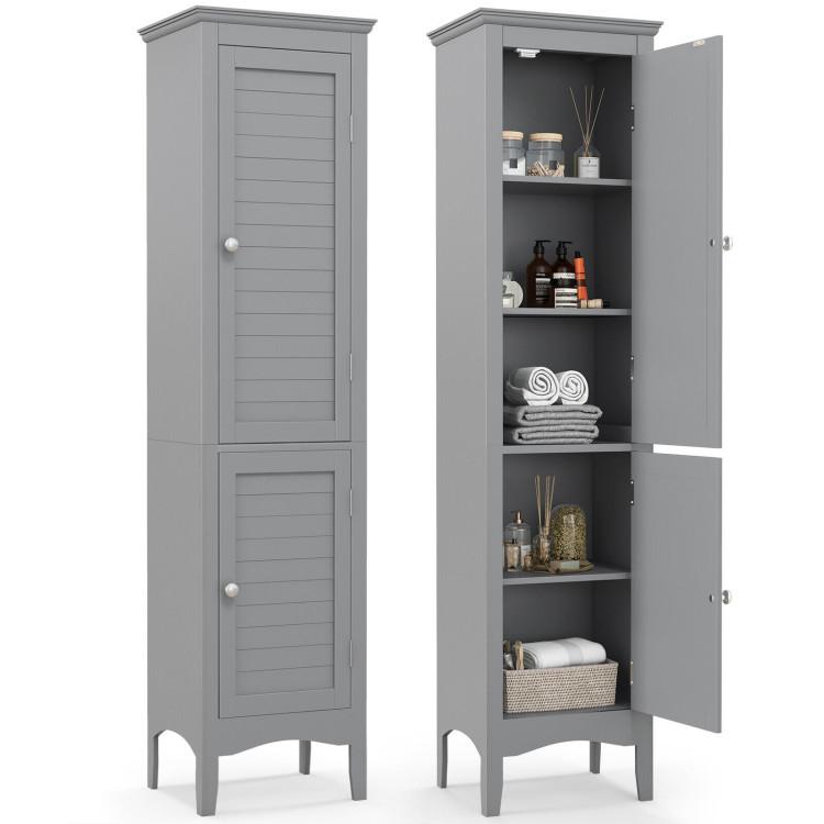 Bathroom |  Tall Bathroom Floor Cabinet with Shutter Doors and Adjustable Shelf Gray Bathroom Bathroom