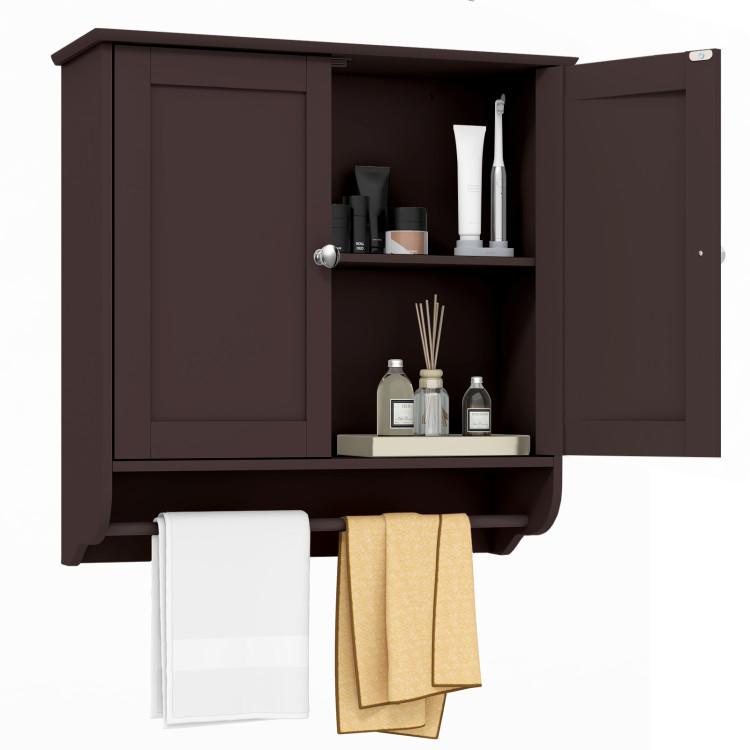 Bathroom |  Wall Mounted Bathroom Storage Medicine Cabinet with Towel Bar Brown Bathroom Bathroom