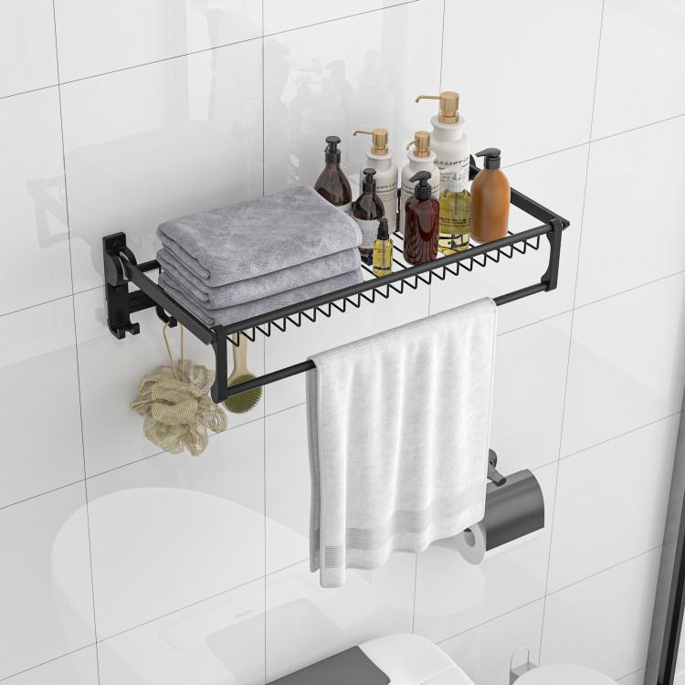 Bathroom |  Wall Mounted Towel Shelf with Adjustable Towel Bar and Movable Hooks No Assembly Required Bathroom Bathroom