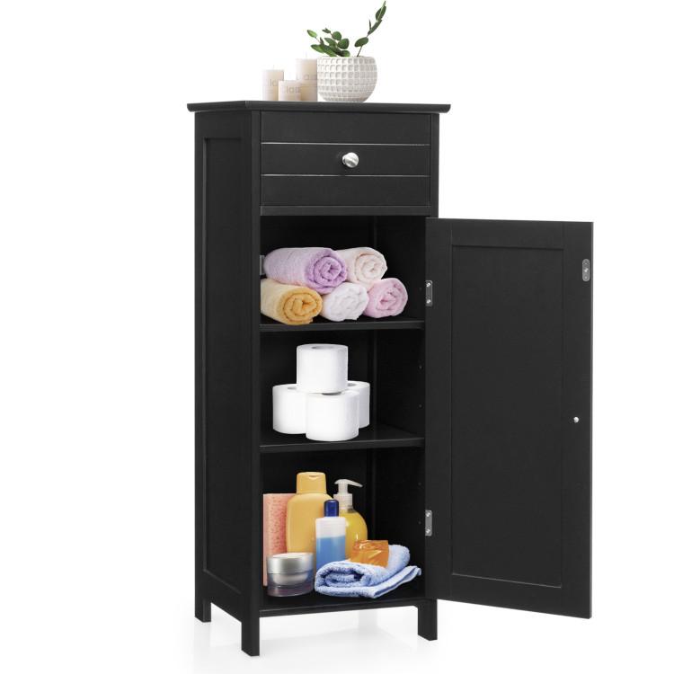 Bathroom |  Wooden Storage Free-Standing Floor Cabinet with Drawer and Shelf Black Bathroom Bathroom