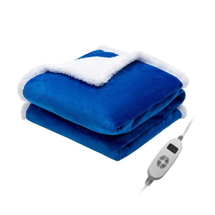 Bedding |  Electric Heated Blanket Throw Reversible Flannel and Sherpa Blanket Blue Bedding Bedding