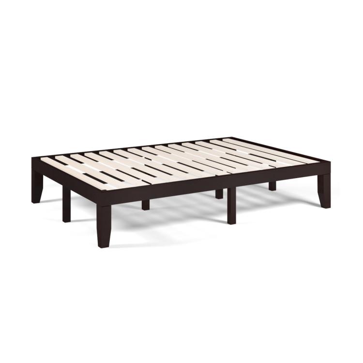 Beds & Bed Frames |  14 Inch Full Size Rubber Wood Platform Bed Frame with Wood Slat Support Brown Bedroom Beds & Bed Frames