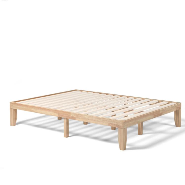 Beds & Bed Frames |  14 Inch Queen Size Rubber Wood Platform Bed Frame with Wood Slat Support Natural Bedroom Beds & Bed Frames