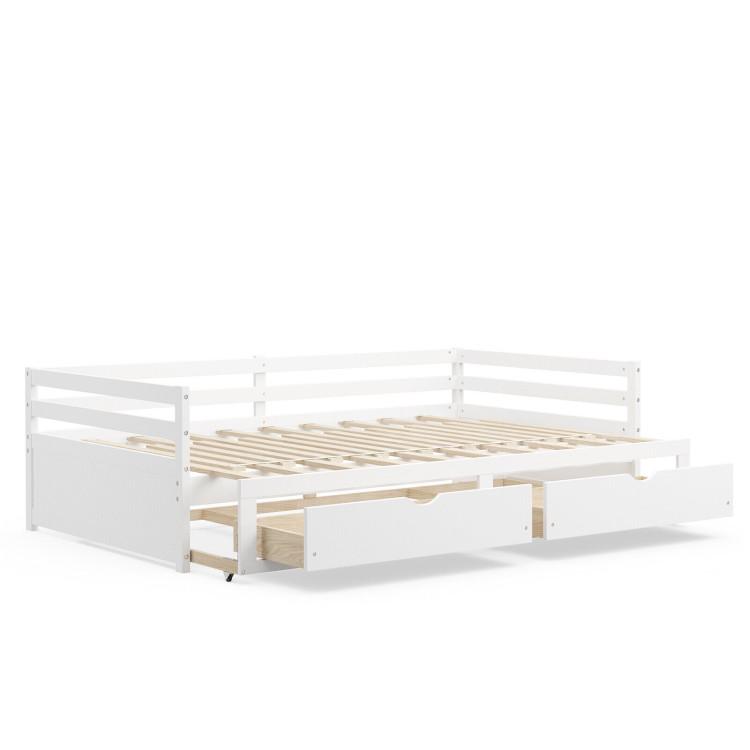 Beds & Bed Frames |  Extendable Twin to King Daybed with Trundle and 2 Storage Drawers White Bedroom Beds & Bed Frames