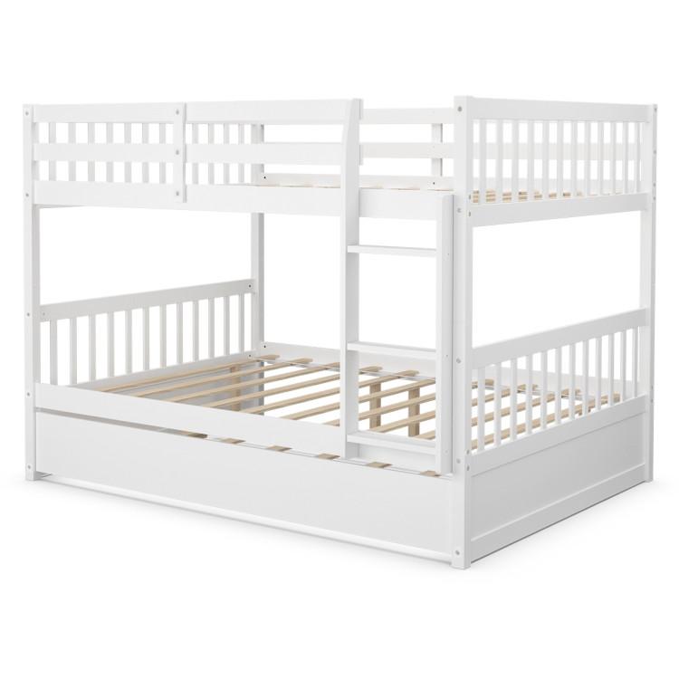 Beds & Bed Frames |  Full over Full Bunk Bed Platform Wood Bed with Ladder White Bedroom Beds & Bed Frames