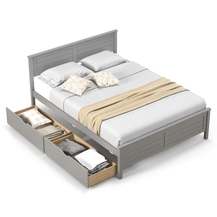 Beds & Bed Frames |  Full Size Bed Frame with Storage Drawers and Solid Wood Headboard Gray Bedroom Beds & Bed Frames