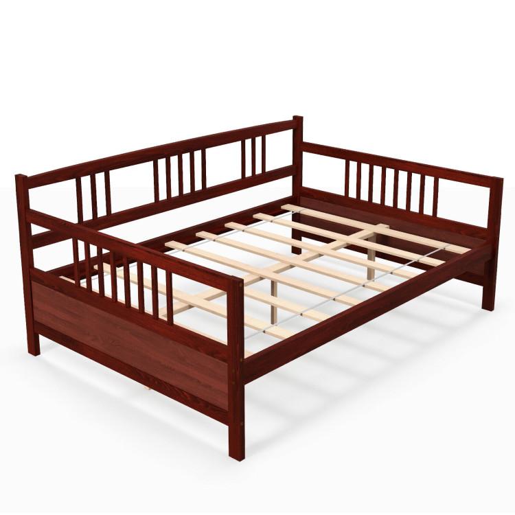 Beds & Bed Frames |  Full Size Metal Daybed Frame with Guardrails Brown Bedroom Beds & Bed Frames