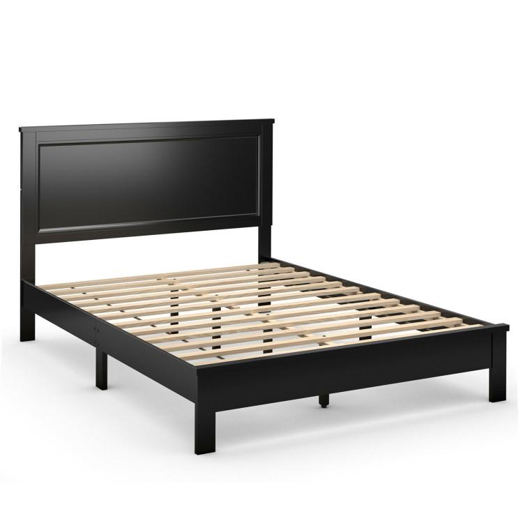 Beds & Bed Frames |  Full Size Platform Slat Bed Frame with High Headboard Black Bedroom Beds & Bed Frames