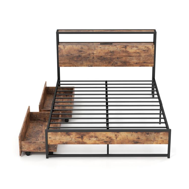 Beds & Bed Frames |  Full/Queen Bed Frame with 2-Tier Storage Headboard and Charging Station Bedroom Beds & Bed Frames