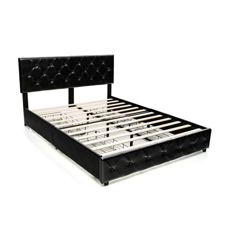 Beds & Bed Frames |  Full/Queen PU Leather Upholstered Platform Bed with 4 Drawers Black Bedroom Beds & Bed Frames