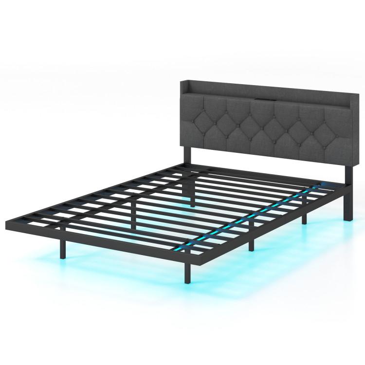 Beds & Bed Frames |  Full/Queen Size Floating Bed Frame with LED and Headboard and Charging Station Bedroom Beds & Bed Frames