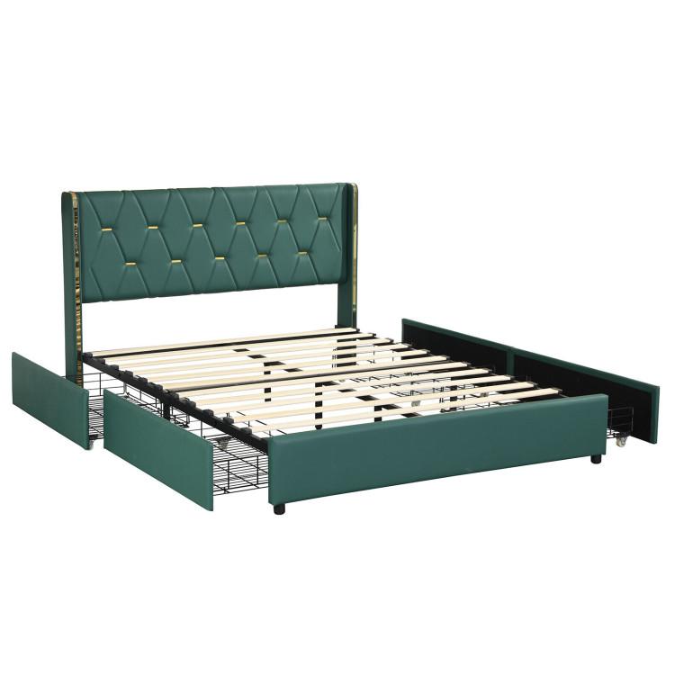 Beds & Bed Frames |  Full/Queen Size PU Leather Upholstered Bed Frame with 4 Drawers Green Bedroom Beds & Bed Frames