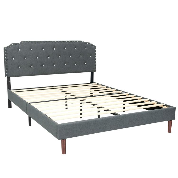 Beds & Bed Frames |  Full/Queen Size Upholstered Bed Frame with Adjustable Diamond Button Headboard Grey Bedroom Beds & Bed Frames