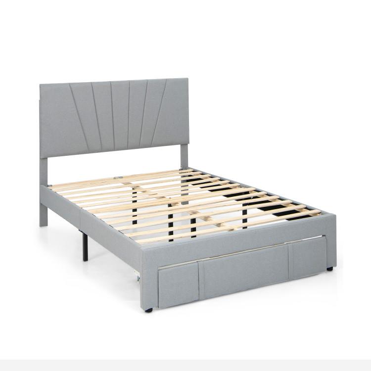 Beds & Bed Frames |  Full/Queen Size Upholstered Bed Frame with Drawer and Adjustable Headboard Gray Bedroom Beds & Bed Frames