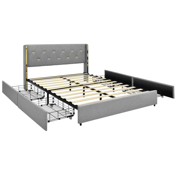 Beds & Bed Frames |  Full/Queen Size Upholstered Bed Frame with High Headboard and 4 Drawers Silver Bedroom Beds & Bed Frames