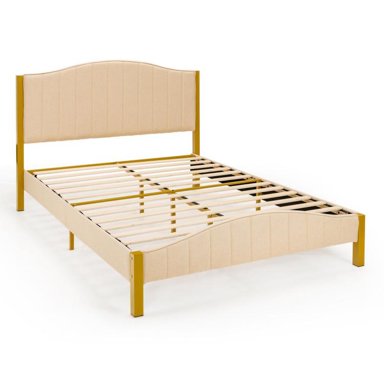 Beds & Bed Frames |  Full/Queen Size Upholstered Bed Frame with Quilted Headboard Gold, Beige Bedroom Beds & Bed Frames