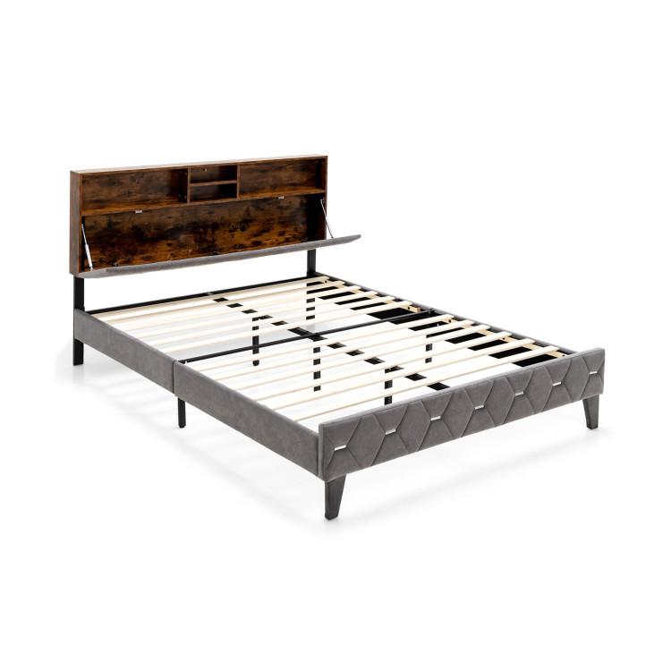 Beds & Bed Frames |  Full/Queen Size Upholstered Bed Frame with Storage Headboard Rustic Brown + Grey Bedroom Beds & Bed Frames