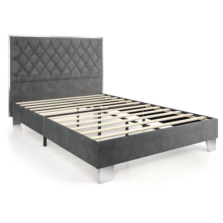 Beds & Bed Frames |  Full/Queen Size Upholstered Bed Frame with Velvet Headboard Gray Bedroom Beds & Bed Frames