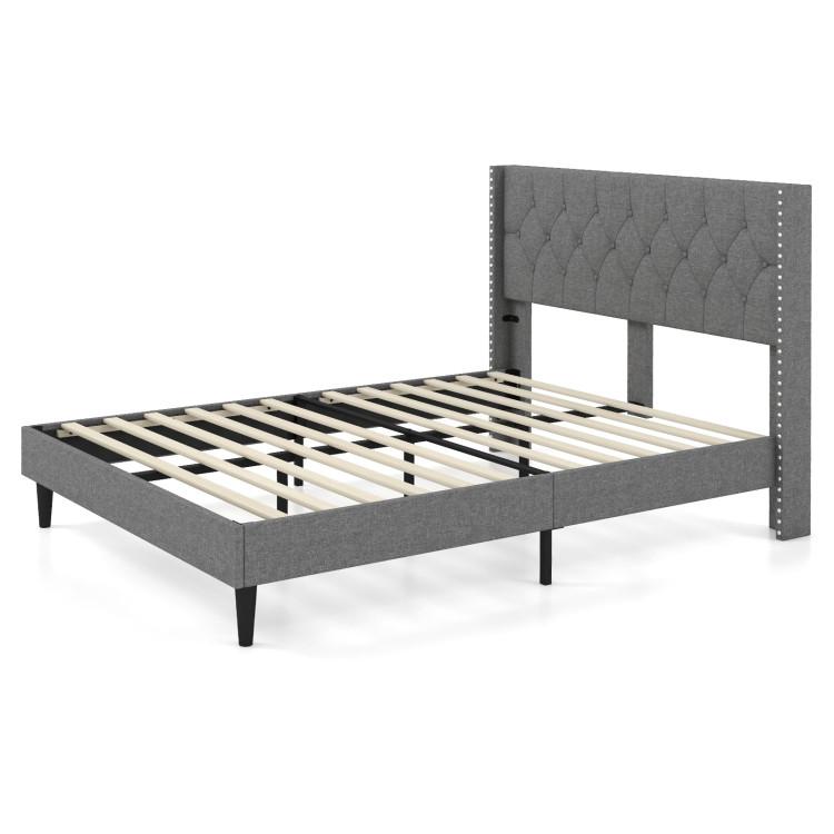 Beds & Bed Frames |  Full/Queen Size Upholstered Platform Bed with Button Tufted Headboard Gray Bedroom Beds & Bed Frames