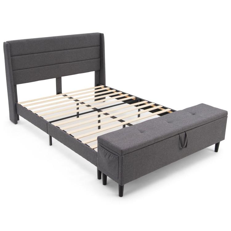 Beds & Bed Frames |  Full/Queen Upholstered Bed Frame with Headboard and Storage Ottoman Gray Bedroom Beds & Bed Frames