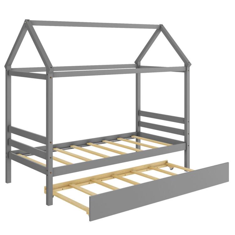 Beds & Bed Frames |  Kids Platform Bed Frame with Roof for Bedroom Gray Bedroom Beds & Bed Frames