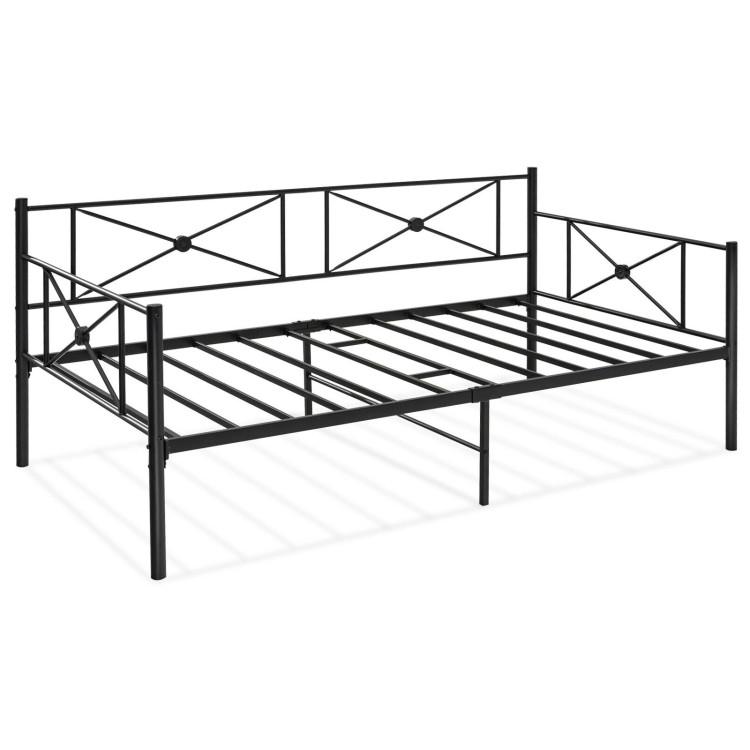 Beds & Bed Frames |  Metal Daybed Frame Twin Size with Heavy Duty Steel Slats Support Black Bedroom Beds & Bed Frames