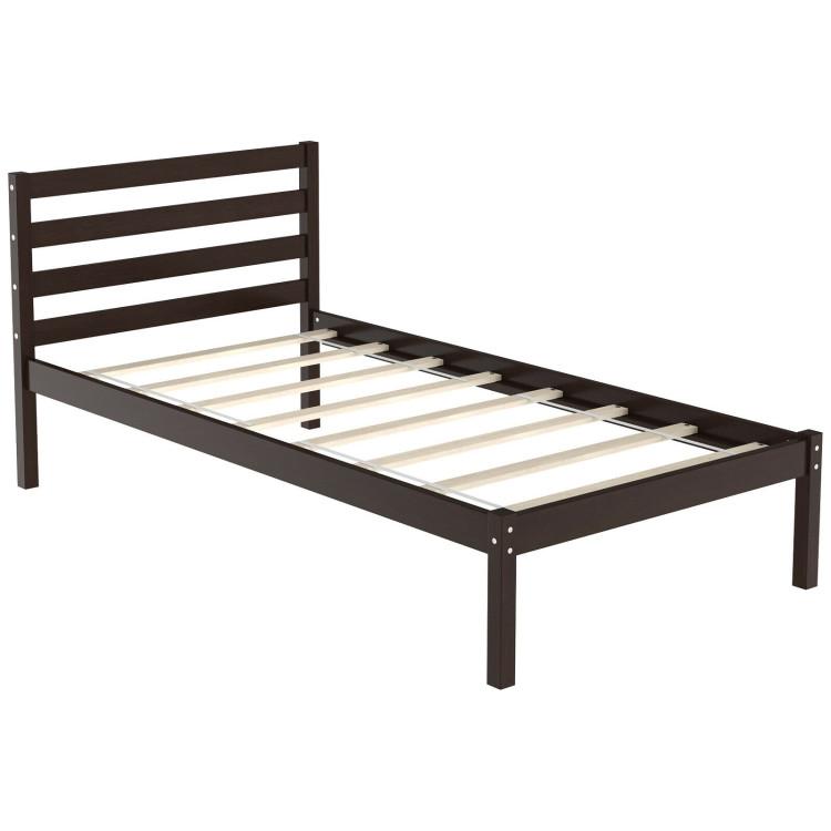 Beds & Bed Frames |  Modern Bed Frame with Wooden Headboard and Plywood Slat Support Espresso Bedroom Beds & Bed Frames