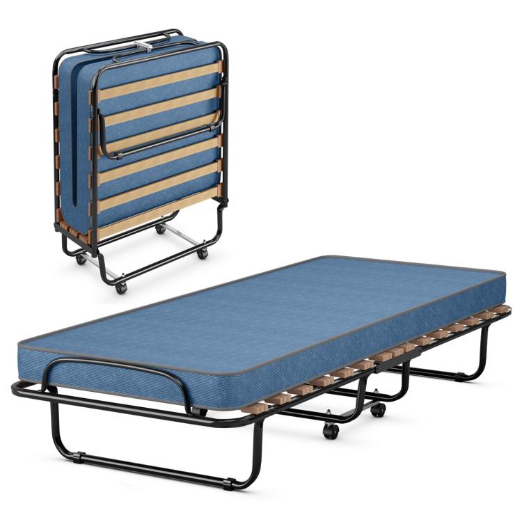 Beds & Bed Frames |  Portable Folding Bed with Memory Foam Mattress and Sturdy Metal Frame Made in Italy Navy Bedroom Beds & Bed Frames