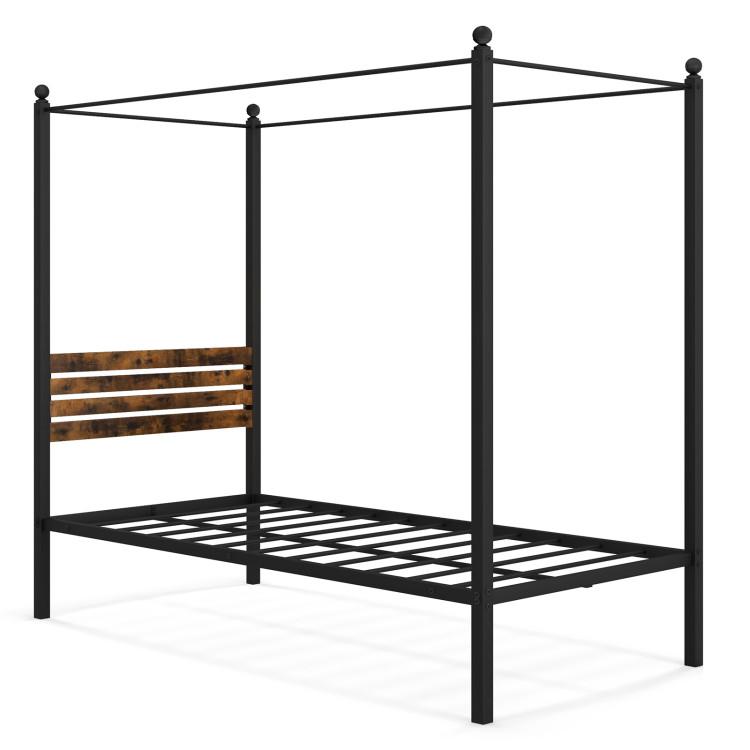 Beds & Bed Frames |  Queen Size Canopy Bed Frame with Under Bed Storage Rustic Brown + Black Bedroom Beds & Bed Frames