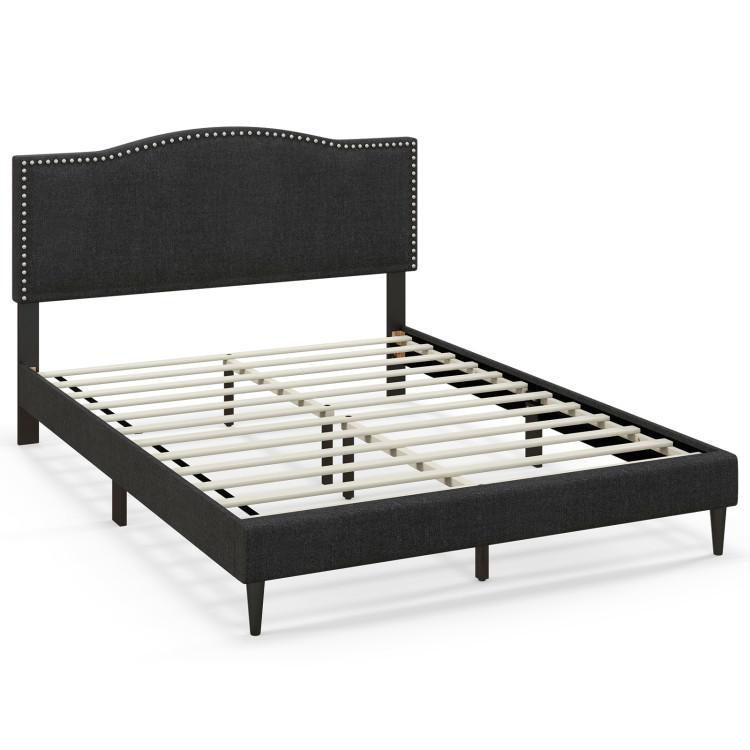 Beds & Bed Frames |  Queen Size Upholstered Bed Frame with Nailhead Trim Headboard Bedroom Beds & Bed Frames