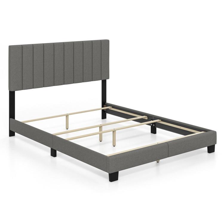 Beds & Bed Frames |  Queen Size Upholstered Bed Frame with Vertical Channel Tufted Headboard Gray Bedroom Beds & Bed Frames