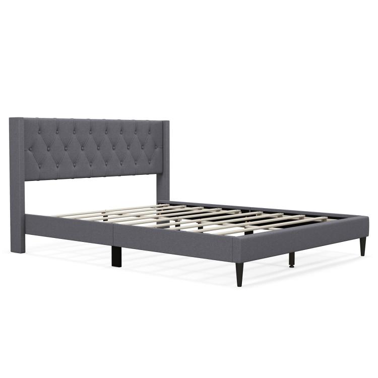 Beds & Bed Frames |  Queen Size Upholstered Platform Bed with Button Tufted Wingback Headboard Gray Beds & Bed Frames