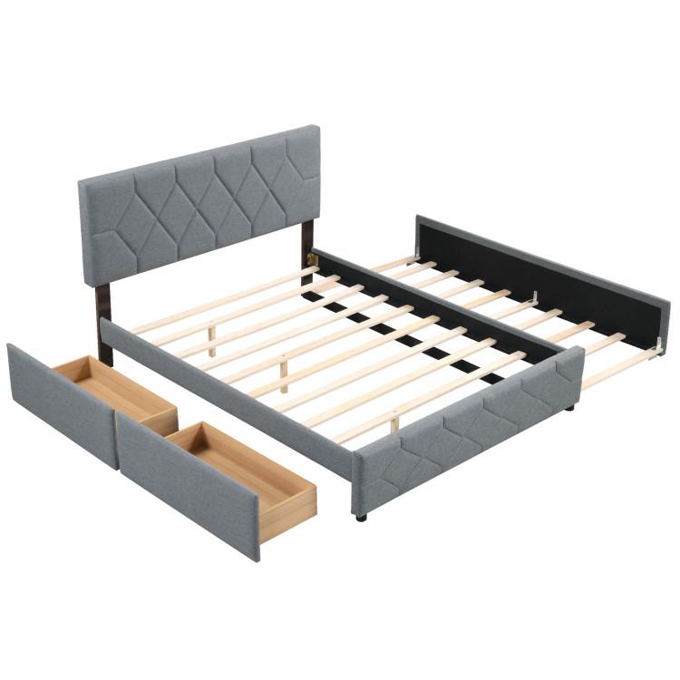 Beds & Bed Frames |  Queen Upholstered Platform Bed with Trundle and 2 Drawers No Box Spring Needed Noise Free Gray Bedroom Beds & Bed Frames