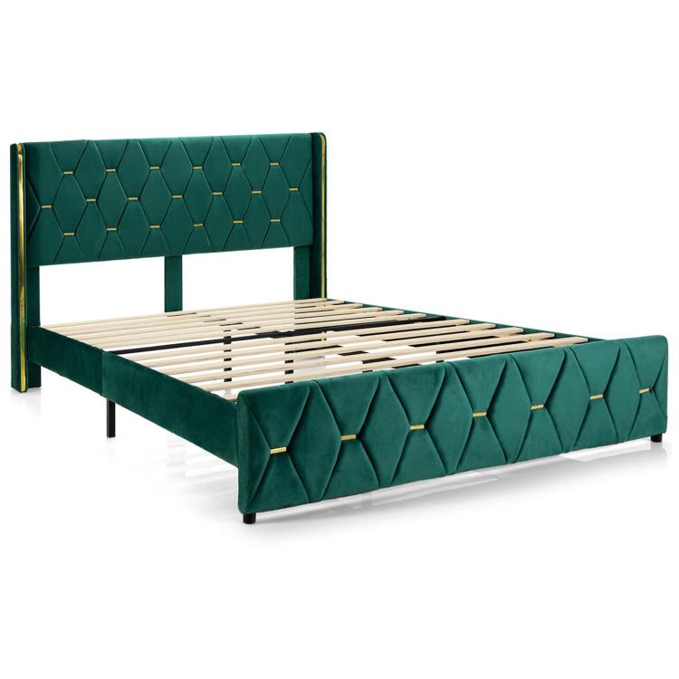 Beds & Bed Frames |  Queen/Full Size Upholstered Platform Bed Frame with Adjustable Headboard Green Bedroom Beds & Bed Frames