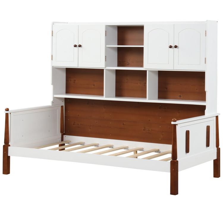 Beds & Bed Frames |  Twin Bed with Bookcase with Shelves and  Wooden Slat Support No Box Spring Needed for Living Room Bedroom White Bedroom Beds & Bed Frames