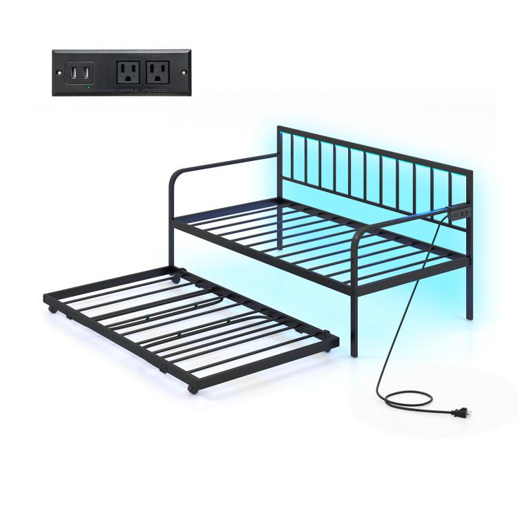 Beds & Bed Frames |  Twin Daybed with Charging Station and LED Lights Black Bedroom Beds & Bed Frames