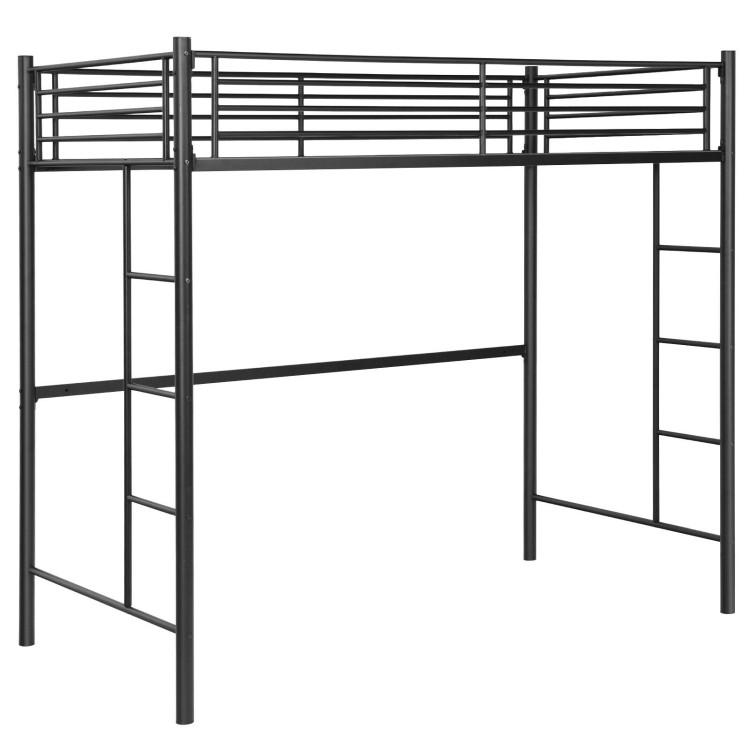 Beds & Bed Frames |  Twin Loft Bed Frame with 2 Ladders Full-length Guardrail Black Bedroom Beds & Bed Frames