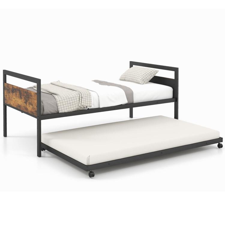 Beds & Bed Frames |  Twin Metal Daybed with Trundle Lockable Wheels Bedroom Beds & Bed Frames