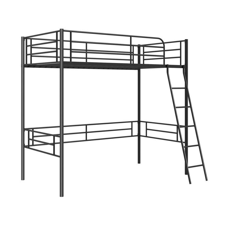 Beds & Bed Frames |  Twin Metal Loft Bed Frame with Ladder and Metal Slats Support Black Bedroom Beds & Bed Frames